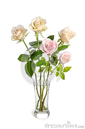 Bouquet of beauty roses in glass vase Stock Photo