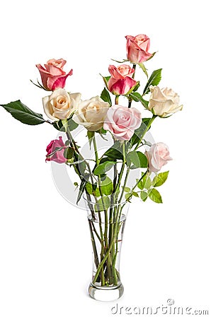 Bouquet of beauty roses in glass vase Stock Photo