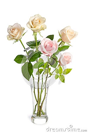 Bouquet of beauty roses in glass vase Stock Photo