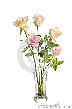 Bouquet of beauty roses in glass vase Stock Photo