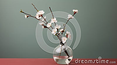 Bouquet of blooming apricot flowers in a vase on a green background Stock Photo
