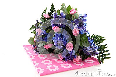 Bouquet in blue and pink Stock Photo