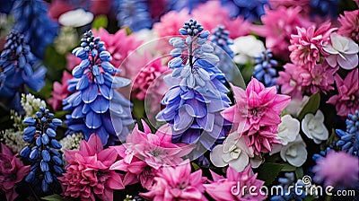 bouquet blue and pink flowers Cartoon Illustration