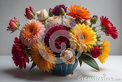 Bouquet of colorful chrysanthemums in a vase. generative ai Stock Photo