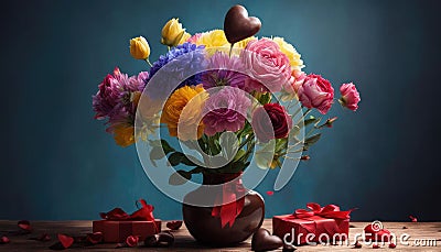 bouquet of colorful flowers in a vase Stock Photo