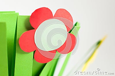 Bouquet of colorful handmade flowers created from paper Stock Photo