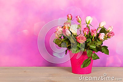 Bouquet colorful roses in vase Stock Photo