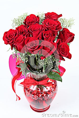 Bouquet of dozen red roses Stock Photo