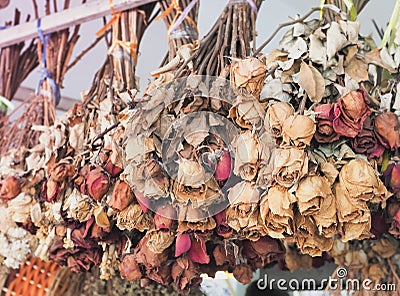 Bouquet of dried dying roses Stock Photo
