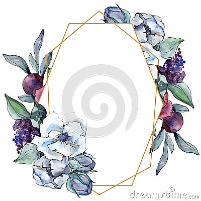 Bouquet floral flower. Watercolor background illustration set. Watercolour drawing. Frame border ornament square. Cartoon Illustration