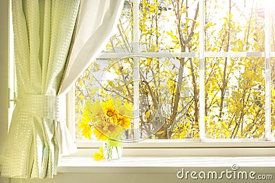 Bouquet of flower on a windowsill Stock Photo