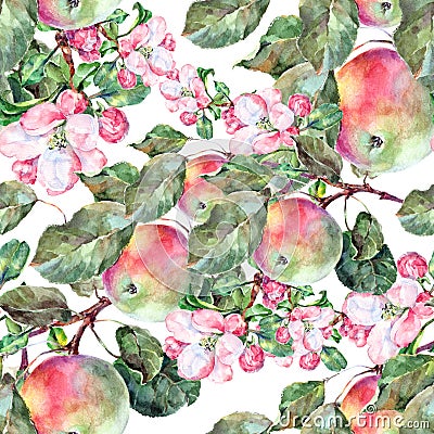 Bouquet flowers apple with apples seamless pattern Cartoon Illustration