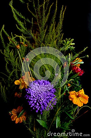 Bouquet of flowers on black background Stock Photo