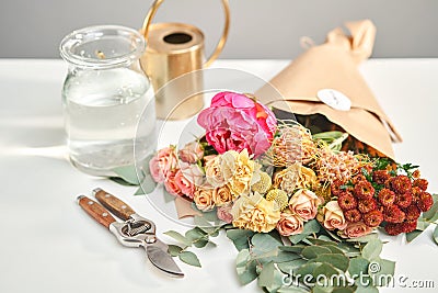 Bouquet 011. Flowers bunch, set for home. Fresh cut flowers for decoration home. European floral shop. Delivery fresh Stock Photo