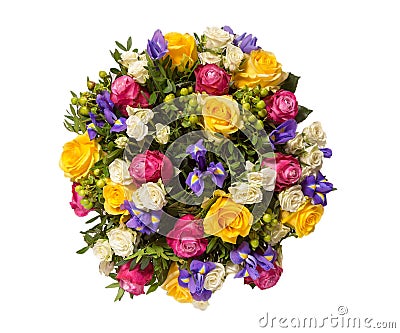 Bouquet of flowers top view isolated on white Stock Photo