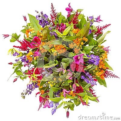 Bouquet of flowers top view isolated on white Stock Photo