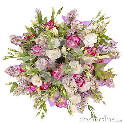 Bouquet of flowers top view isolated on white Stock Photo