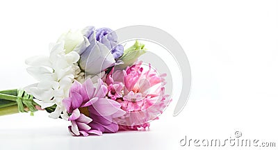 Bouquet of fresh flowers isolated on white. Stock Photo