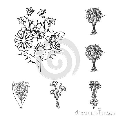 A bouquet of fresh flowers outline icons in set collection for design. Various bouquets vector symbol stock web Vector Illustration