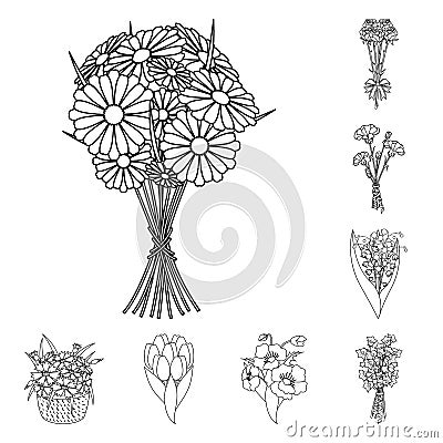 A bouquet of fresh flowers outline icons in set collection for design. Various bouquets vector symbol stock web Vector Illustration