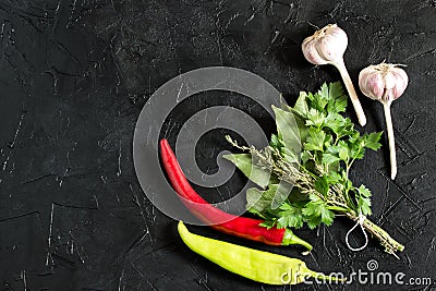 Bouquet garni, chili pepper and garlic Stock Photo