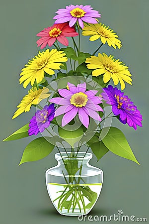 Bouquet of large flowers in a transparent pot Stock Photo