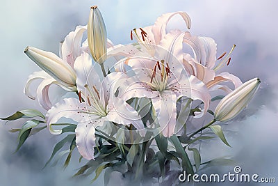 a bouquet of lilies on a gray background, generated by ai, generative assistant, Stock Photo