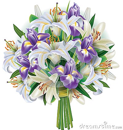 Bouquet of lilies and irises Vector Illustration