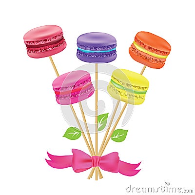 Bouquet of macaroon on sticks Vector illustration. Vector Illustration