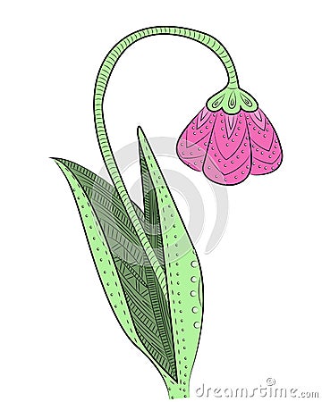 A bouquet of may-lily of Zen Tangle. Floral print . Vector Illustration