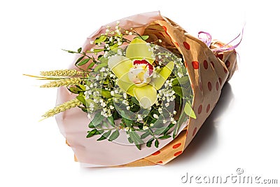 Bouquet with orchid and herbage Stock Photo