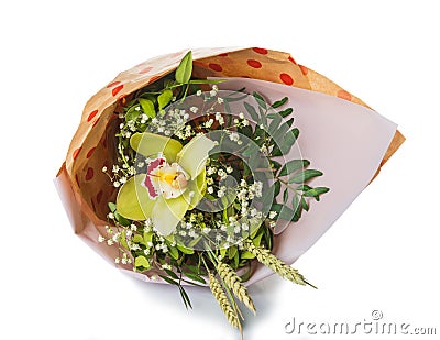 Bouquet with orchid and herbage Stock Photo