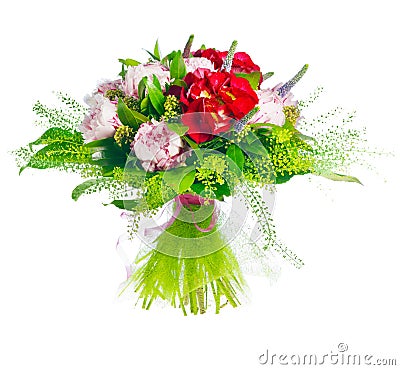 Bouquet of paeonia, veronica, eremurus, godetia Stock Photo