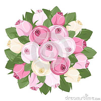 Bouquet of pink and white rose buds. Vector Illustration