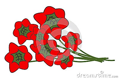 Bouquet of red flowers icon. Bunch poppy symbol. Sign decor day vector Vector Illustration