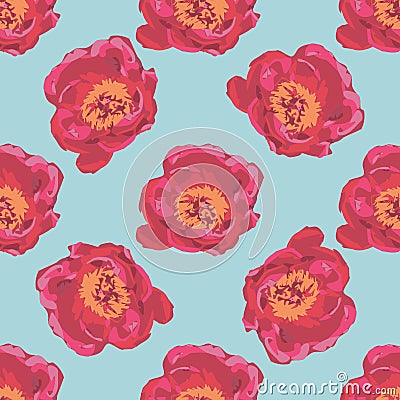 Bouquet of Red Peony flowers. Seamless summer floral pattern Vector Illustration