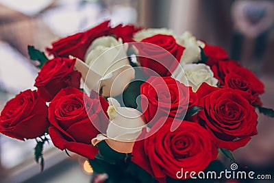 Bouquet of red and white roses. Stock Photo