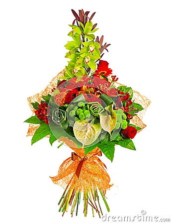 Bouquet of rose, gerbera, orchid and anthurium Stock Photo