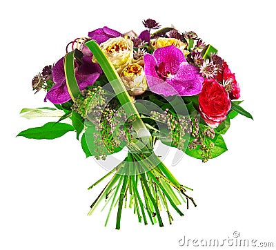 Bouquet of rose, paeonia and orchid Stock Photo