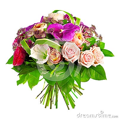 Bouquet of rose, paeonia and orchid Stock Photo