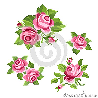 Bouquet of the roses, embroider Vector Illustration