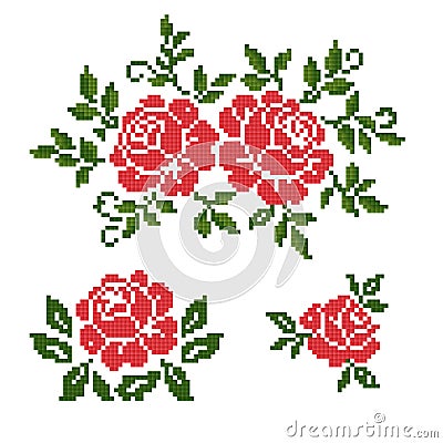 Bouquet of the roses, embroider Vector Illustration