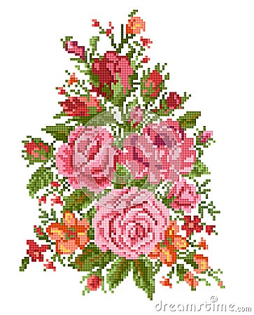 Bouquet of the roses, embroider Vector Illustration