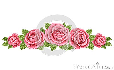 Bouquet of the roses, embroider Vector Illustration