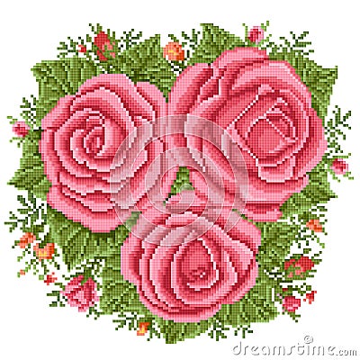 Bouquet of the roses, embroider Vector Illustration