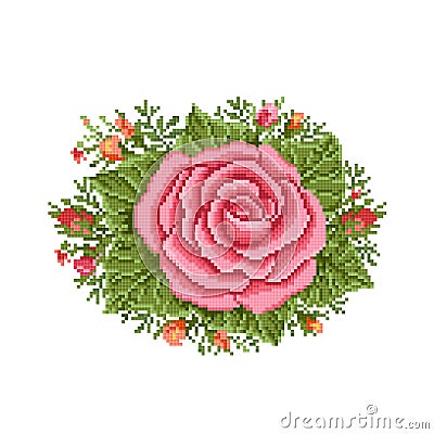 Bouquet of the roses, embroider Vector Illustration