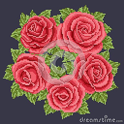 Bouquet of the roses, embroider Vector Illustration