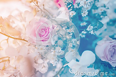 Bouquet roses soft blur background Stock Photo