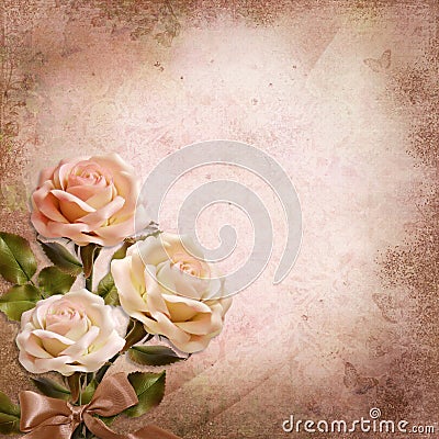 Bouquet of roses on a vintage background Stock Photo