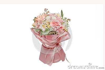 Bouquet of soft pink flowers in wrapping paper Stock Photo